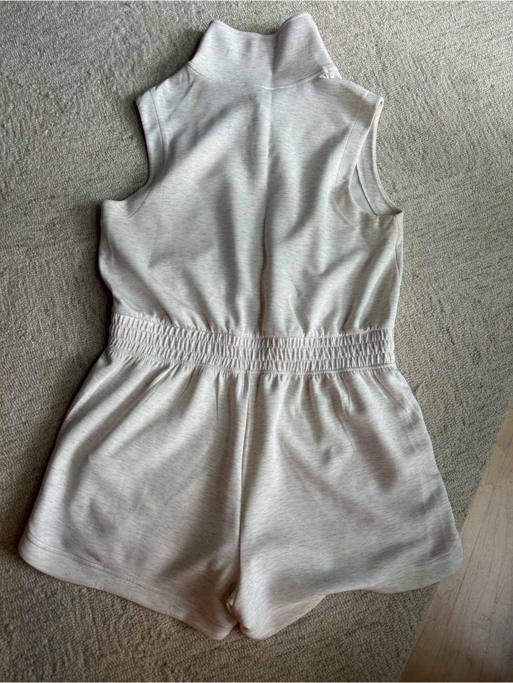 Sleeveless Zip-Front Ladies Romper - Heather Cream Color - Picture 2 of 3